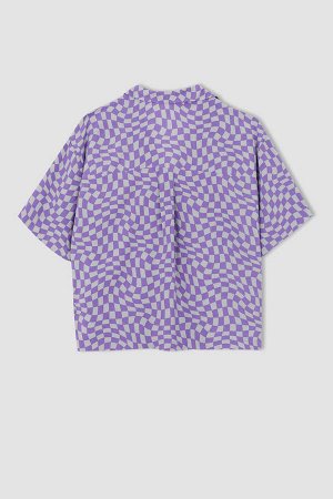 DF Plus Пижамный воротник стандартного кроя с квадратным узором и короткими рукавами Рубашка больших размеров