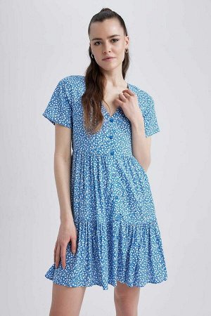 DEFACTO Мини-платье с короткими рукавами и V-образным вырезом