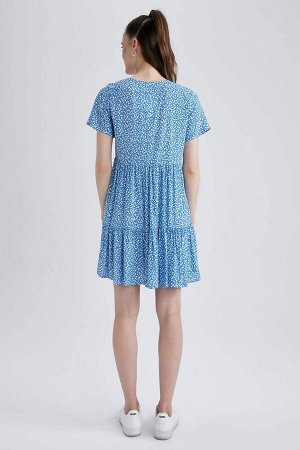 DEFACTO Мини-платье с короткими рукавами и V-образным вырезом