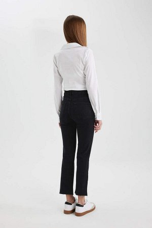 DEFACTO Укороченные расклешенные джинсовые брюки длиной до щиколотки с высокой талией и вырезом