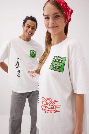 DEFACTO Унисекс футболка Keith Haring Oversize с круглым вырезом и принтом на спине с короткими рукавами