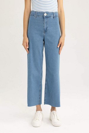 Укороченные джинсовые брюки-кюлоты с высокой талией