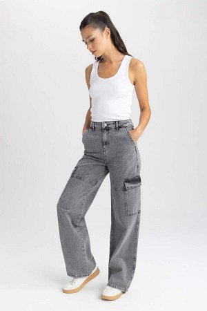 DEFACTO Длинные джинсовые брюки-карго прямого кроя из 100% хлопка