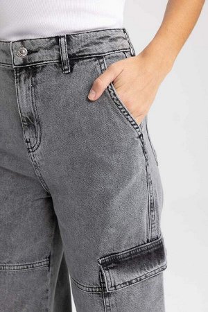 Длинные джинсовые брюки-карго прямого кроя из 100% хлопка