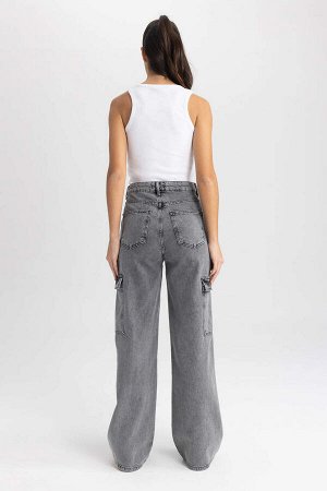 DEFACTO Длинные джинсовые брюки-карго прямого кроя из 100% хлопка