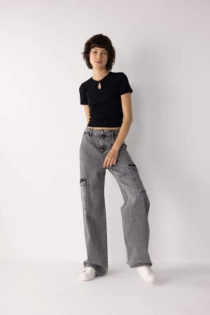 Длинные джинсовые брюки-карго прямого кроя из 100% хлопка