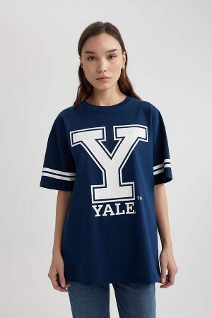 Унисекс Йельский университет Oversize-футболка с круглым вырезом и принтом на спине с короткими рукавами