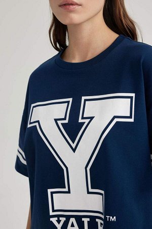 Унисекс Йельский университет Oversize-футболка с круглым вырезом и принтом на спине с короткими рукавами