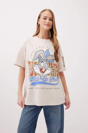 Унисекс Cool Looney Tunes Oversize-футболка с круглым вырезом и принтом на спине с короткими рукавами