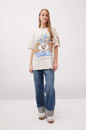 Унисекс Cool Looney Tunes Oversize-футболка с круглым вырезом и принтом на спине с короткими рукавами