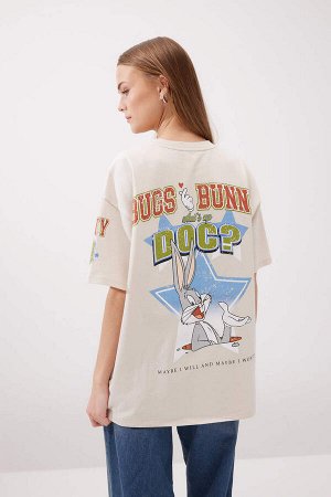 Унисекс Cool Looney Tunes Oversize-футболка с круглым вырезом и принтом на спине с короткими рукавами
