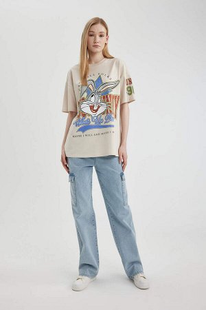 Унисекс Cool Looney Tunes Oversize-футболка с круглым вырезом и принтом на спине с короткими рукавами