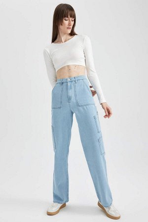 Широкие джинсовые брюки-карго, длинные брюки из 100 % хлопка