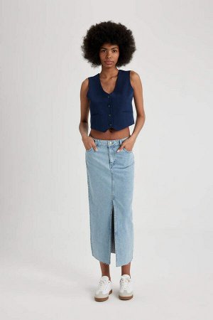 Длинная джинсовая юбка макси с разрезом