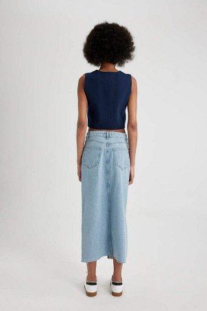 Длинная джинсовая юбка макси с разрезом
