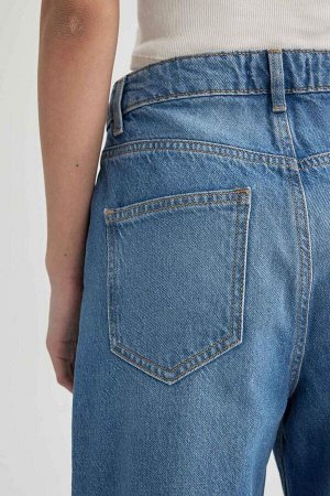 DEFACTO Длинные джинсовые брюки с широкими штанинами и высокой талией в стиле 90-х с вырезом