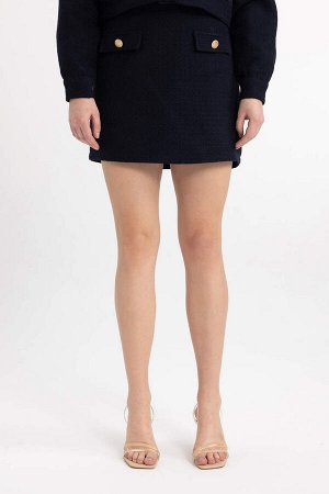 Твидовая мини-юбка-трапеция с нормальной талией на подкладке