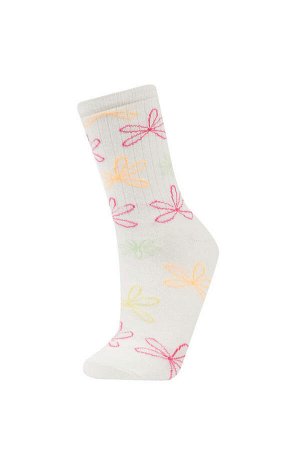 DEFACTO Женские длинные хлопковые носки из трех предметов с вышивкой