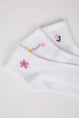 Женские хлопковые носки из трех предметов с цветочным принтом