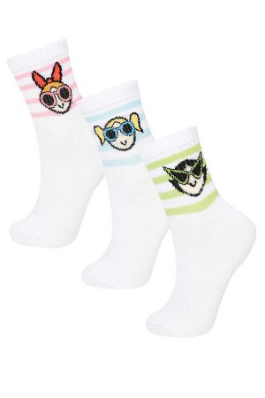 Женские хлопковые носки из трех предметов PowerPuff для девочек