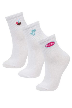 Женские хлопковые носки из трех предметов с вышивкой