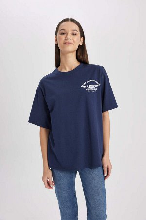 DEFACTO Свободная футболка с коротким рукавом и круглым вырезом с принтом