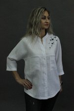 Женский блузон Лен 100%, с цельнокроеным рукавом 3/4 и манжетой