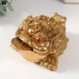 Нэцкэ фигурка «Золотая жаба с монетой», полистоун, золотой, 15.7x12x9.5 см