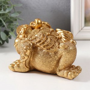 Нэцкэ фигурка «Золотая жаба с монетой», полистоун, золотой, 15.7x12x9.5 см