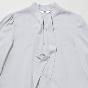 UNIQLO - блузка из искусственного шелка с бантом - 02 LIGHT GRAY