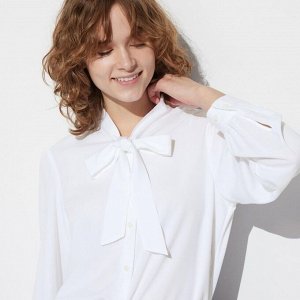 UNIQLO - блузка из искусственного шелка с бантом - 00 WHITE