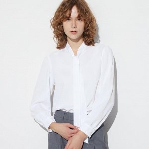 UNIQLO - блузка из искусственного шелка с бантом - 00 WHITE