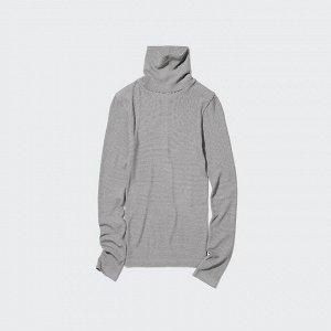 UNIQLO Heattech - тонкая и бесшовная термо-водолазка в мелкую полоску - 01 OFF WHITE