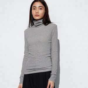 UNIQLO Heattech - бесшовная водолазка в мелкую полоску - 01 OFF WHITE