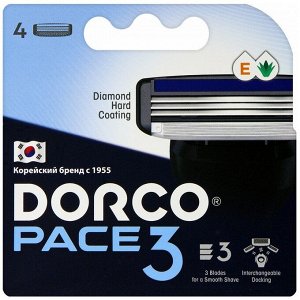 DORCO Сменные бритвенные кассеты с 3 лезвиями  PACE 3  NEW (4 шт)