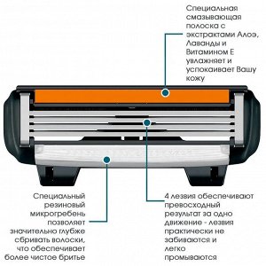 DORCO Бритвенная система с 4 лезвиями (станок + 2 кассеты) PACE 4  NEW