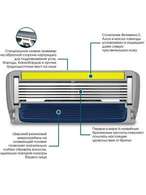 DORCO Сменные бритвенные кассеты 6 лезвий + 1 лезвие-триммер PACE 6 PLUS  NEW (4 шт)