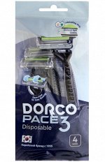 DORCO Станок бритвенный одноразовый (4 шт) плавающая головка, увлажняющая полоса РACE 3 TRC200B