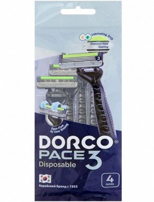 DORCO Станок бритвенный одноразовый (4 шт) плав.головка, увл.полоса РACE 3 TRC200B