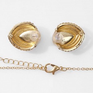 Гарнитур 2 предмета: серьги, кулон «Эдель» трио капель, цвет изумрудно-белый в золоте, 50 см