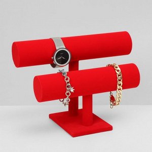 Подставка для часов, браслетов QF, двухуровневая, флок, 25,5x13x19 см, d=5 см, цвет красный