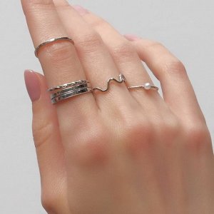 Кольцо набор 5 штук «Идеальные пальчики» плетение, цвет белый в серебре