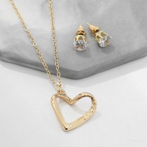 Гарнитур 2 предмета: серьги, кулон «Сердце» изогнутое, цвет белый в золоте, 40 см