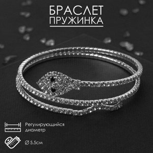 Браслет «Диско» змейка со стразами, d=5.5, белый в серебре