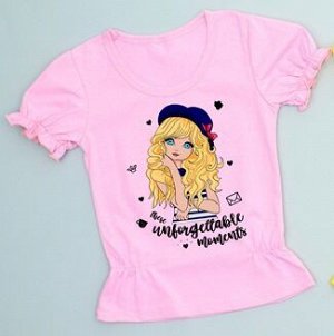 Джемпер для девочки. Яркая розовая футболка с принтом