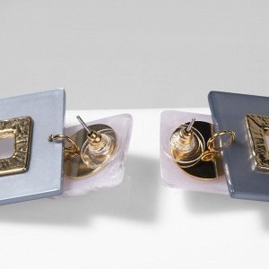Серьги акриловые «Квадро», цвет бело-голубой в золоте