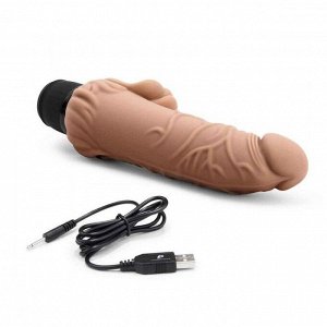 Кофейный вибратор-реалистик с клиторальными лепестками 7" Realistic Vibrator - 21,5 см.