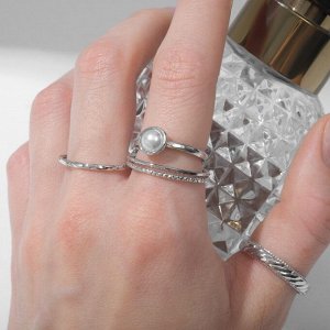 Кольцо набор 5 штук «Идеальные пальчики» грация, цвет белый в серебре