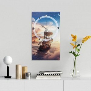 Часы-картина настенные, серия: Интерьер, "Корабль в небесах", плавный ход, 35 х 60 см