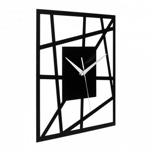 Часы настенные из металла "Линии", плавный ход, 30 х 30 см , черные